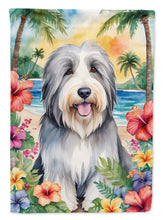 Load image into Gallery viewer, Bearded Collie Luau Garden Flag – Tropical Dog Decor with Hibiscus &amp; Palm Leaves