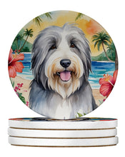 Load image into Gallery viewer, Bearded Collie Luau Large Sandstone Coasters Pack of 4