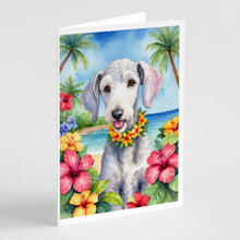 Load image into Gallery viewer, Bedlington Terrier Luau Greeting Cards - Blank Note Cards – 8-Pack of Artist-Designed Cards with Envelopes