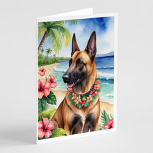 Load image into Gallery viewer, Belgian Malinois Luau Greeting Cards - Blank Note Cards – 8-Pack of Artist-Designed Cards with Envelopes