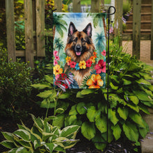 Load image into Gallery viewer, Belgian Tervuren Luau Garden Flag – Tropical Dog Decor with Hibiscus &amp; Palm Leaves