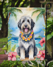 Load image into Gallery viewer, Bergamasco Sheepdog Luau Garden Flag – Tropical Dog Decor with Hibiscus &amp; Palm Leaves