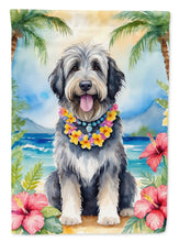 Load image into Gallery viewer, Bergamasco Sheepdog Luau Garden Flag – Tropical Dog Decor with Hibiscus &amp; Palm Leaves