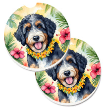 Load image into Gallery viewer, Bernedoodle Luau Car Coasters – Set of 2 - Absorbent Stone with Fun &amp; Functional Artwork