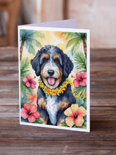 Load image into Gallery viewer, Bernedoodle Luau Greeting Cards - Blank Note Cards – 8-Pack of Artist-Designed Cards with Envelopes