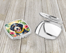 Load image into Gallery viewer, Bernedoodle Luau Compact Mirror – Stylish Purse Mirror with Artistic Covers