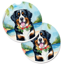 Load image into Gallery viewer, Bernese Mountain Dog Luau Car Coasters – Set of 2 - Absorbent Stone with Fun &amp; Functional Artwork