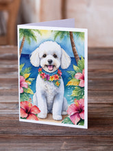 Load image into Gallery viewer, Bichon Frise Luau Greeting Cards - Blank Note Cards – 8-Pack of Artist-Designed Cards with Envelopes