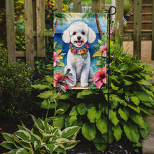 Load image into Gallery viewer, Bichon Frise Luau Garden Flag – Tropical Dog Decor with Hibiscus &amp; Palm Leaves