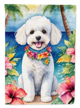 Load image into Gallery viewer, Bichon Frise Luau Garden Flag – Tropical Dog Decor with Hibiscus &amp; Palm Leaves