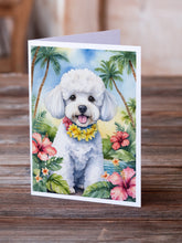 Load image into Gallery viewer, Bichon Frise Luau Greeting Cards - Blank Note Cards – 8-Pack of Artist-Designed Cards with Envelopes
