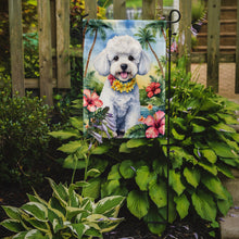 Load image into Gallery viewer, Bichon Frise Luau Garden Flag – Tropical Dog Decor with Hibiscus &amp; Palm Leaves