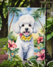 Load image into Gallery viewer, Bichon Frise Luau Garden Flag – Tropical Dog Decor with Hibiscus &amp; Palm Leaves