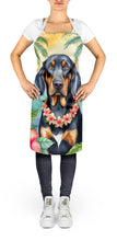 Load image into Gallery viewer, Black and Tan Coonhound Luau Apron – Artist-Designed Kitchen, BBQ &amp; Craft Apron