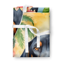 Load image into Gallery viewer, Black and Tan Coonhound Luau Apron – Artist-Designed Kitchen, BBQ &amp; Craft Apron