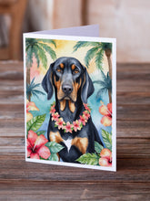 Load image into Gallery viewer, Black and Tan Coonhound Luau Greeting Cards - Blank Note Cards – 8-Pack of Artist-Designed Cards with Envelopes