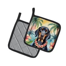 Load image into Gallery viewer, Black and Tan Coonhound Luau Pot Holders - Set of 2 Decorative Kitchen Helpers | Made in the USA