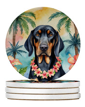 Load image into Gallery viewer, Black and Tan Coonhound Luau Large Sandstone Coasters Pack of 4
