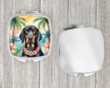 Load image into Gallery viewer, Black and Tan Coonhound Luau Compact Mirror – Stylish Purse Mirror with Artistic Covers