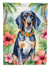 Load image into Gallery viewer, Bluetick Coonhound Luau Garden Flag – Tropical Dog Decor with Hibiscus &amp; Palm Leaves
