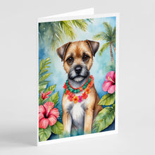 Load image into Gallery viewer, Border Terrier Luau Greeting Cards - Blank Note Cards – 8-Pack of Artist-Designed Cards with Envelopes