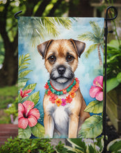 Load image into Gallery viewer, Border Terrier Luau Garden Flag – Tropical Dog Decor with Hibiscus &amp; Palm Leaves