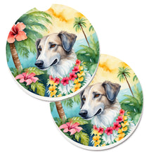 Load image into Gallery viewer, Borzoi Luau Car Coasters – Set of 2 - Absorbent Stone with Fun &amp; Functional Artwork