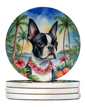 Load image into Gallery viewer, Boston Terrier Luau Large Sandstone Coasters Pack of 4