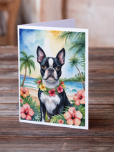 Load image into Gallery viewer, Boston Terrier Luau Greeting Cards - Blank Note Cards – 8-Pack of Artist-Designed Cards with Envelopes