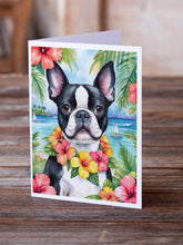 Load image into Gallery viewer, Boston Terrier Luau Greeting Cards - Blank Note Cards – 8-Pack of Artist-Designed Cards with Envelopes