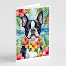 Load image into Gallery viewer, Boston Terrier Luau Greeting Cards - Blank Note Cards – 8-Pack of Artist-Designed Cards with Envelopes