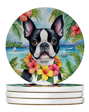 Load image into Gallery viewer, Boston Terrier Luau Large Sandstone Coasters Pack of 4