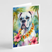Load image into Gallery viewer, White Boxer Luau Greeting Cards - Blank Note Cards – 8-Pack of Artist-Designed Cards with Envelopes