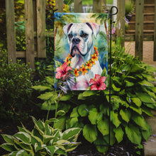 Load image into Gallery viewer, White Boxer Luau Garden Flag – Tropical Dog Decor with Hibiscus &amp; Palm Leaves