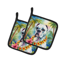 Load image into Gallery viewer, White Boxer Luau Pot Holders - Set of 2 Decorative Kitchen Helpers | Made in the USA