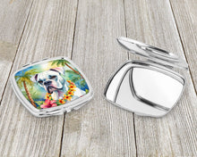 Load image into Gallery viewer, White Boxer Luau Compact Mirror – Stylish Purse Mirror with Artistic Covers