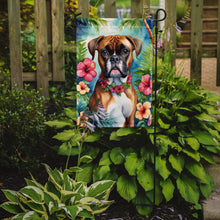 Load image into Gallery viewer, Boxer Luau Garden Flag – Tropical Dog Decor with Hibiscus &amp; Palm Leaves