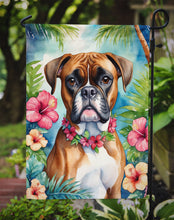 Load image into Gallery viewer, Boxer Luau Garden Flag – Tropical Dog Decor with Hibiscus &amp; Palm Leaves