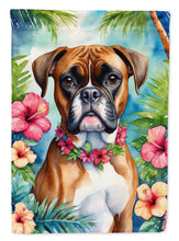 Load image into Gallery viewer, Boxer Luau Garden Flag – Tropical Dog Decor with Hibiscus &amp; Palm Leaves