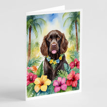 Load image into Gallery viewer, Boykin Spaniel Luau Greeting Cards - Blank Note Cards – 8-Pack of Artist-Designed Cards with Envelopes