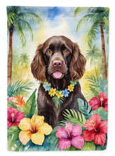 Load image into Gallery viewer, Boykin Spaniel Luau Garden Flag – Tropical Dog Decor with Hibiscus &amp; Palm Leaves