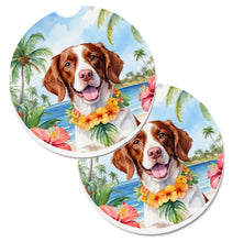 Load image into Gallery viewer, Brittany Spaniel Luau Car Coasters – Set of 2 - Absorbent Stone with Fun &amp; Functional Artwork