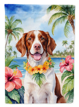 Load image into Gallery viewer, Brittany Spaniel Luau Garden Flag – Tropical Dog Decor with Hibiscus &amp; Palm Leaves