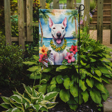 Load image into Gallery viewer, Bull Terrier Luau Garden Flag – Tropical Dog Decor with Hibiscus &amp; Palm Leaves