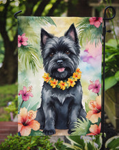 Load image into Gallery viewer, Cairn Terrier Luau Garden Flag – Tropical Dog Decor with Hibiscus &amp; Palm Leaves