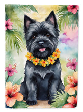 Load image into Gallery viewer, Cairn Terrier Luau Garden Flag – Tropical Dog Decor with Hibiscus &amp; Palm Leaves