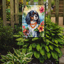 Load image into Gallery viewer, Cavalier Spaniel Luau Garden Flag – Tropical Dog Decor with Hibiscus &amp; Palm Leaves