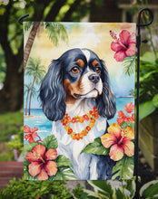 Load image into Gallery viewer, Cavalier Spaniel Luau Garden Flag – Tropical Dog Decor with Hibiscus &amp; Palm Leaves