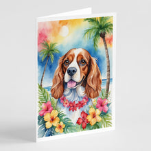 Load image into Gallery viewer, Cavalier Spaniel Luau Greeting Cards - Blank Note Cards – 8-Pack of Artist-Designed Cards with Envelopes