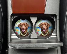 Load image into Gallery viewer, Chesapeake Bay Retriever Luau Car Coasters – Set of 2 - Absorbent Stone with Fun &amp; Functional Artwork